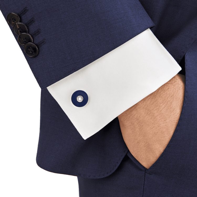 Запонки Pix круглые из нержавеющей стали и синей смолы - Boutique-Officielle-Montblanc-Cannes