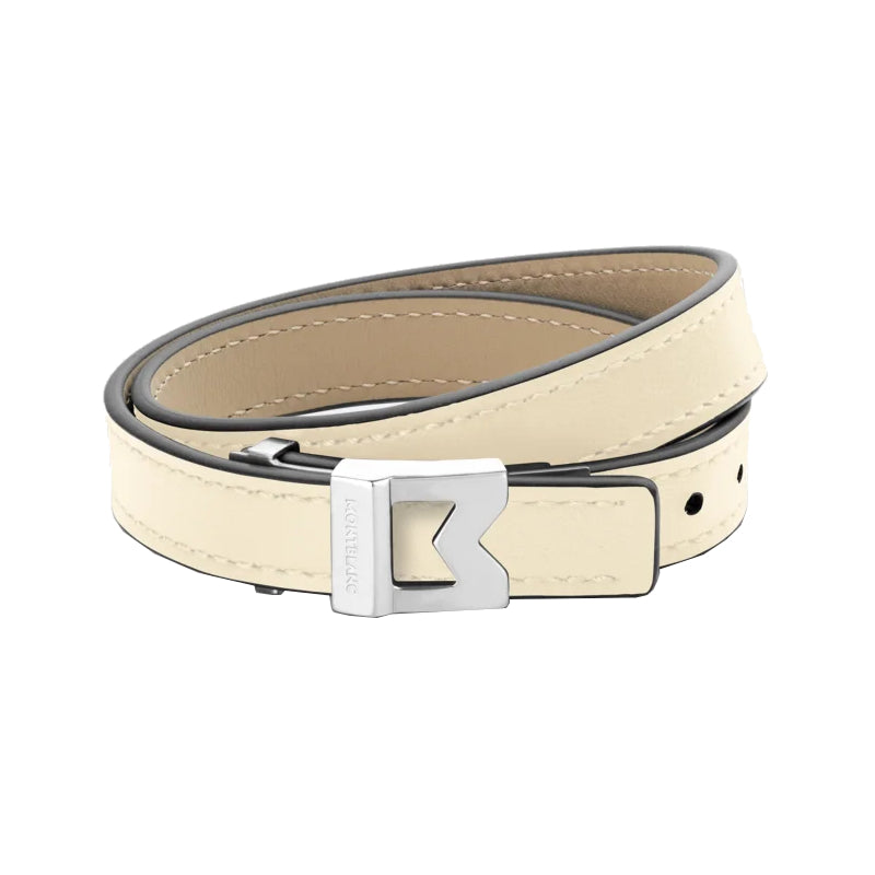 Montblanc M-Logo-Armband aus elfenbeinfarbenem Leder, verstellbare Größe 