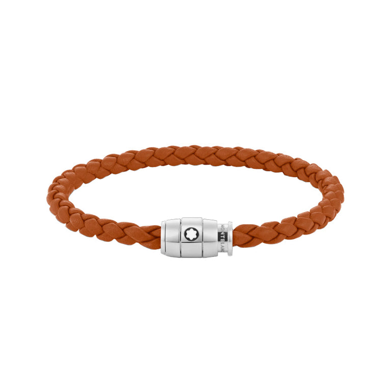 Montblanc Meisterstück-Armband mit 3 Ringen aus Stahl und rostfarbenem Leder 