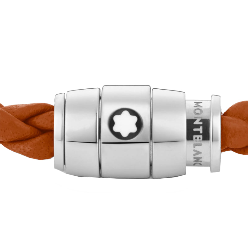 Montblanc Meisterstück-Armband mit 3 Ringen aus Stahl und rostfarbenem Leder 