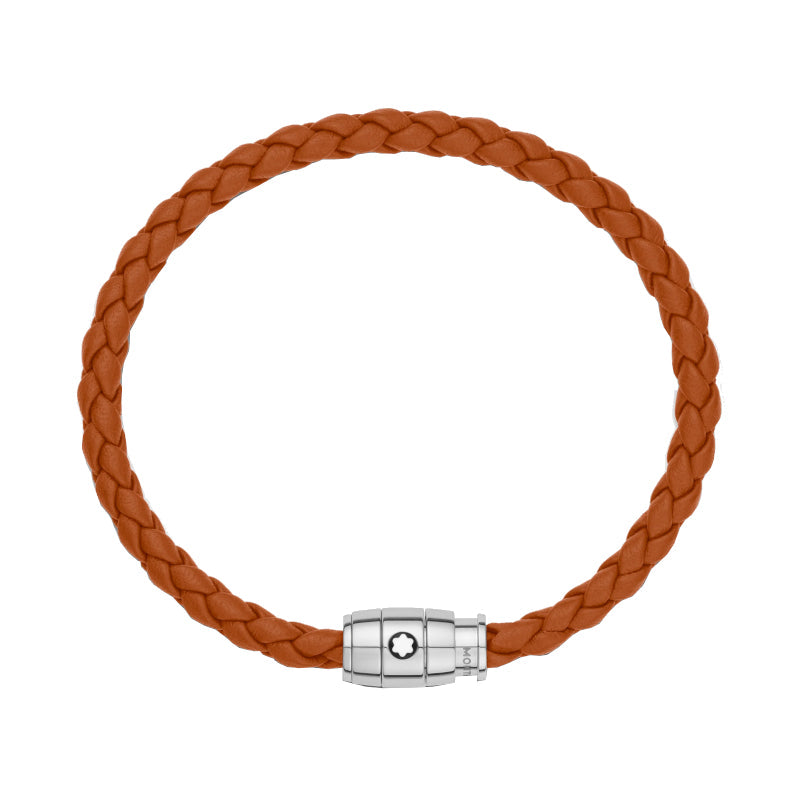 Montblanc Meisterstück-Armband mit 3 Ringen aus Stahl und rostfarbenem Leder 