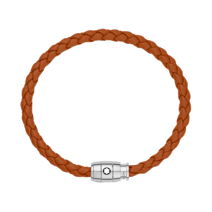 Montblanc Meisterstück-Armband mit 3 Ringen aus Stahl und rostfarbenem Leder 