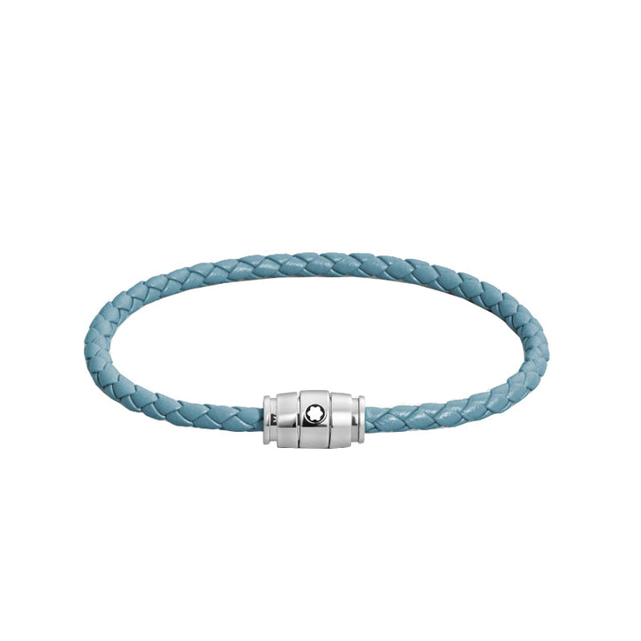 Montblanc Meisterstück Armband aus Stahl mit 3 Ringen aus aschblauem Leder 