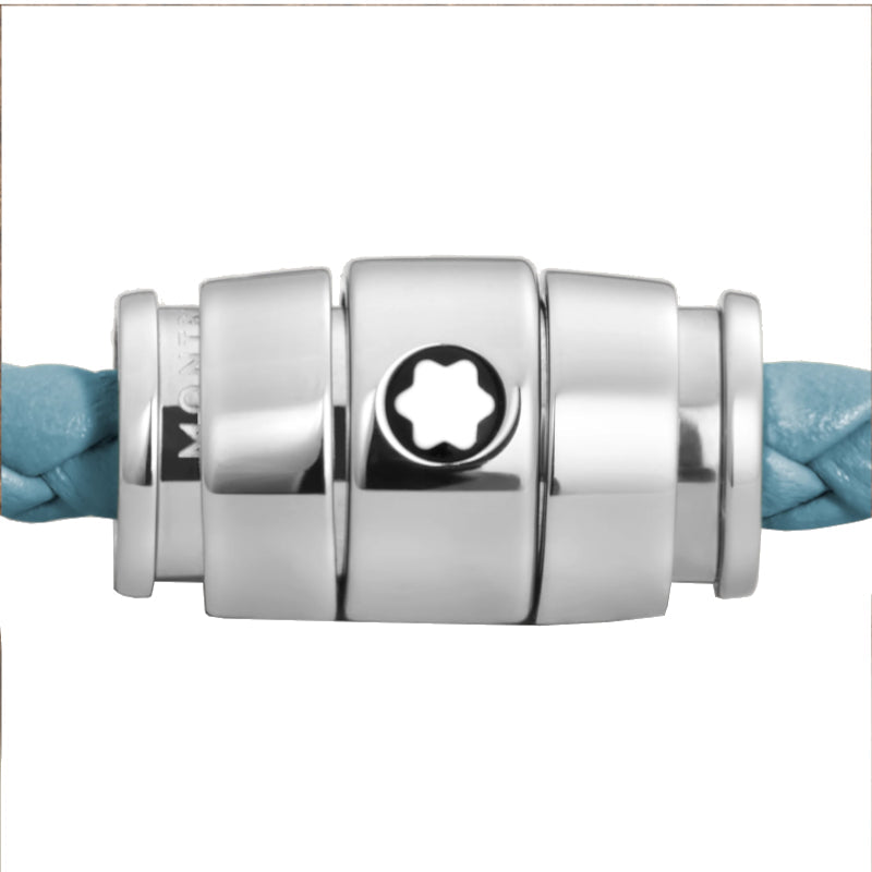 Montblanc Meisterstück Armband aus Stahl mit 3 Ringen aus aschblauem Leder 