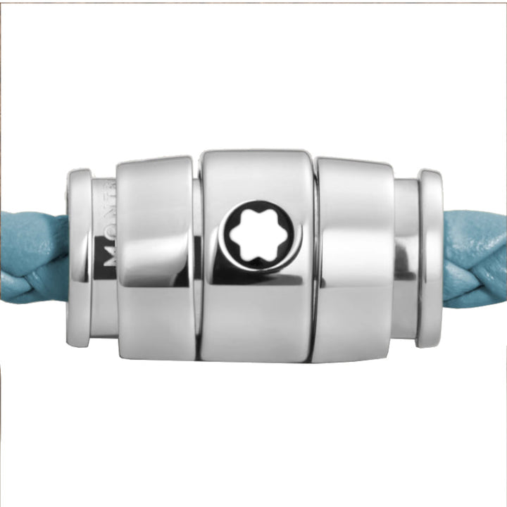 Montblanc Meisterstück Armband aus Stahl mit 3 Ringen aus aschblauem Leder 