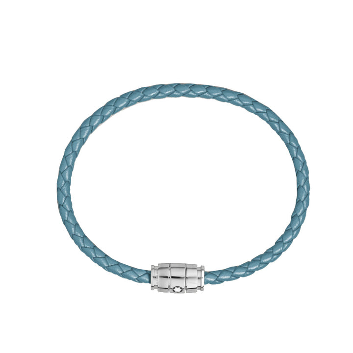 Montblanc Meisterstück Armband aus Stahl mit 3 Ringen aus aschblauem Leder 