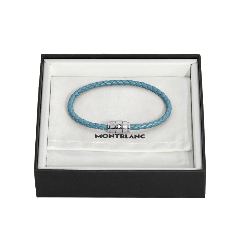 Montblanc Meisterstück Armband aus Stahl mit 3 Ringen aus aschblauem Leder 