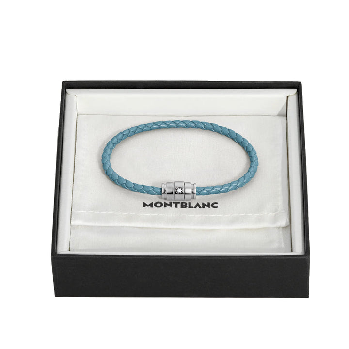 Montblanc Meisterstück Armband aus Stahl mit 3 Ringen aus aschblauem Leder 