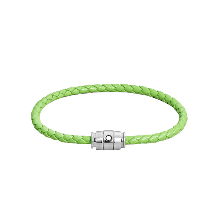 Montblanc Meisterstück-Armband aus Stahl mit 3 Ringen aus zitronengrünem Leder 