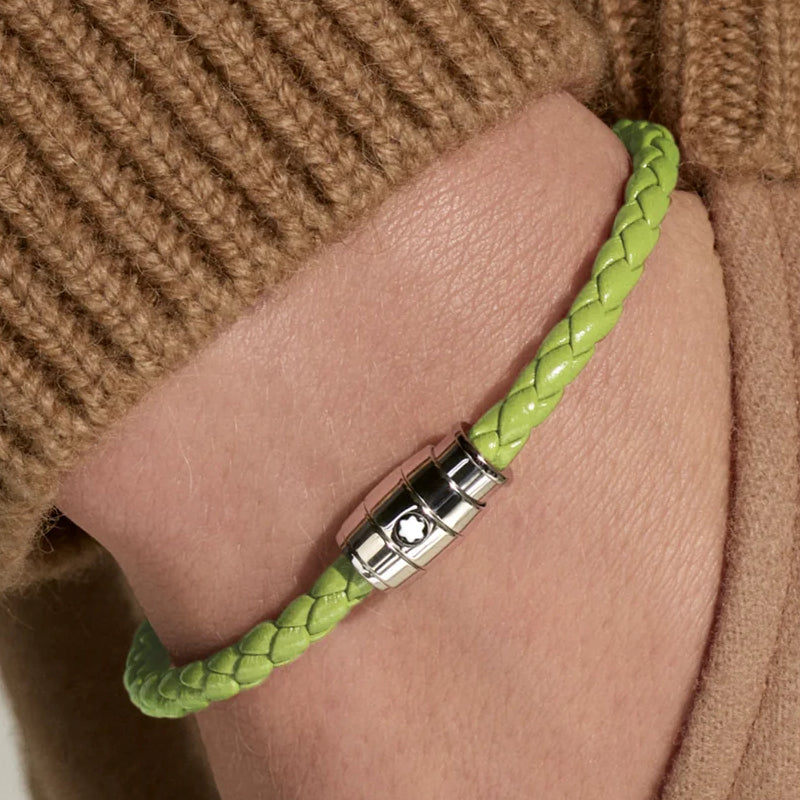 Montblanc Meisterstück-Armband aus Stahl mit 3 Ringen aus zitronengrünem Leder 