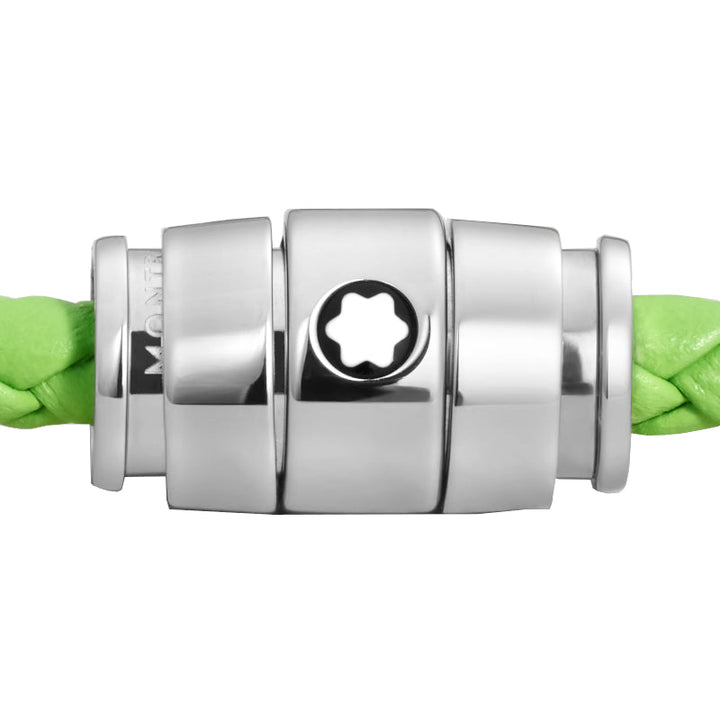 Montblanc Meisterstück-Armband aus Stahl mit 3 Ringen aus zitronengrünem Leder 