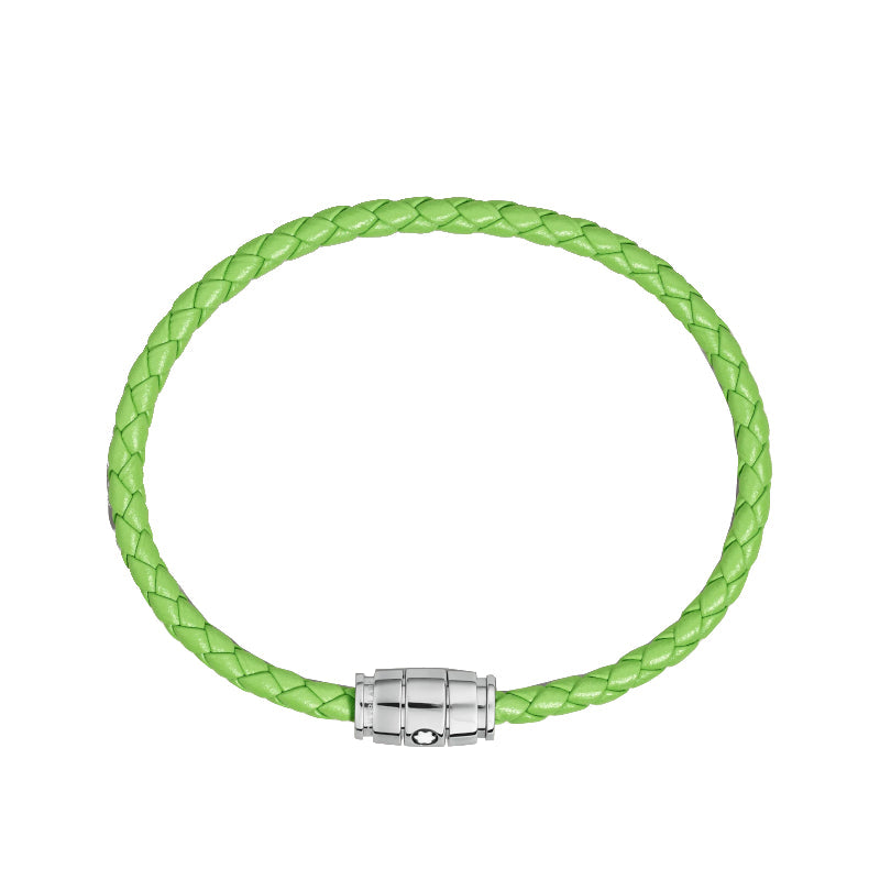 Montblanc Meisterstück-Armband aus Stahl mit 3 Ringen aus zitronengrünem Leder 