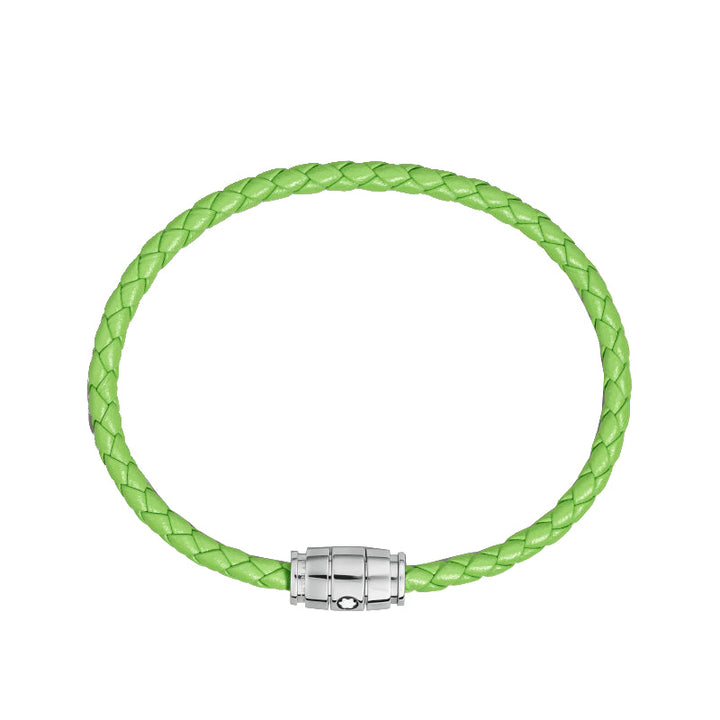 Montblanc Meisterstück-Armband aus Stahl mit 3 Ringen aus zitronengrünem Leder 