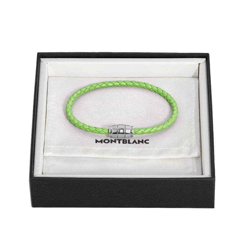 Montblanc Meisterstück-Armband aus Stahl mit 3 Ringen aus zitronengrünem Leder 