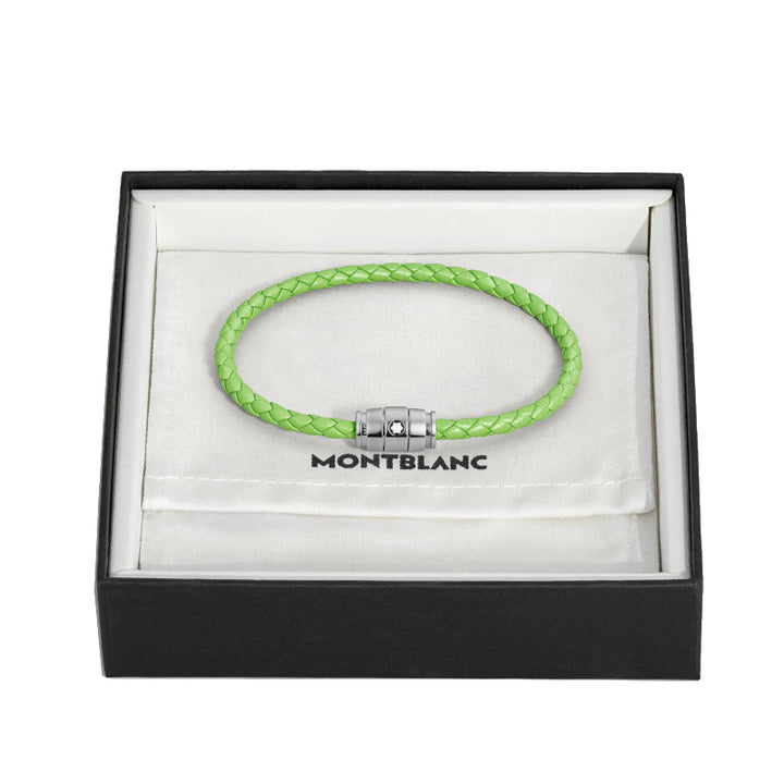 Montblanc Meisterstück-Armband aus Stahl mit 3 Ringen aus zitronengrünem Leder 