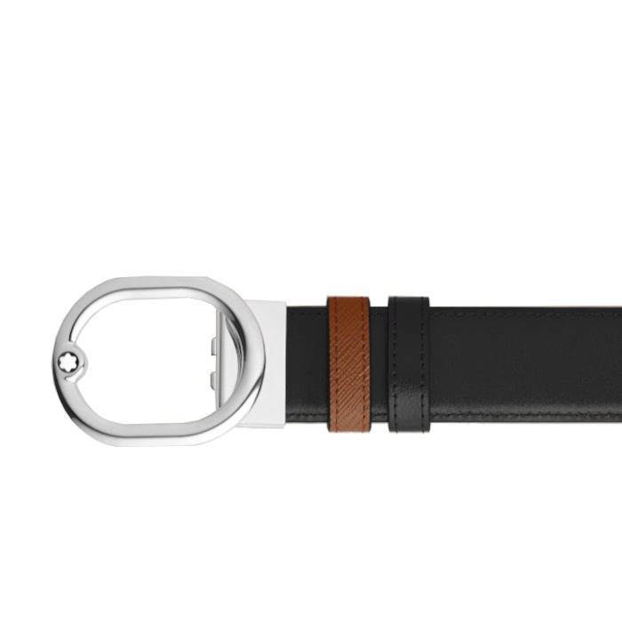 Wendegürtel Montblanc mit 35-mm-Schnalle L’Ovale aus rehbraunem/schwarzem Leder 