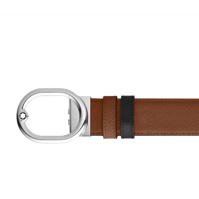 Wendegürtel Montblanc mit 35-mm-Schnalle L’Ovale aus rehbraunem/schwarzem Leder 