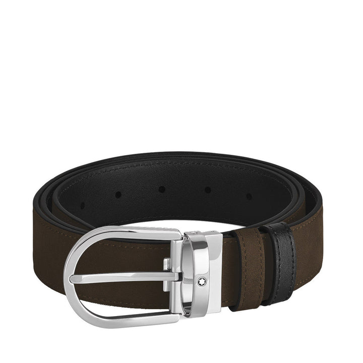 Ceinture Réversible Horseshoe Montblanc 35 mm en Suede Noir/Marron