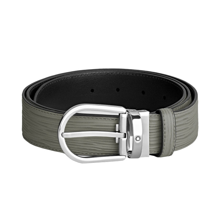 35-mm-Gürtel mit Hufeisenschnalle aus mittelgrauem Leder 