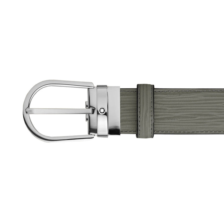 35-mm-Gürtel mit Hufeisenschnalle aus mittelgrauem Leder 
