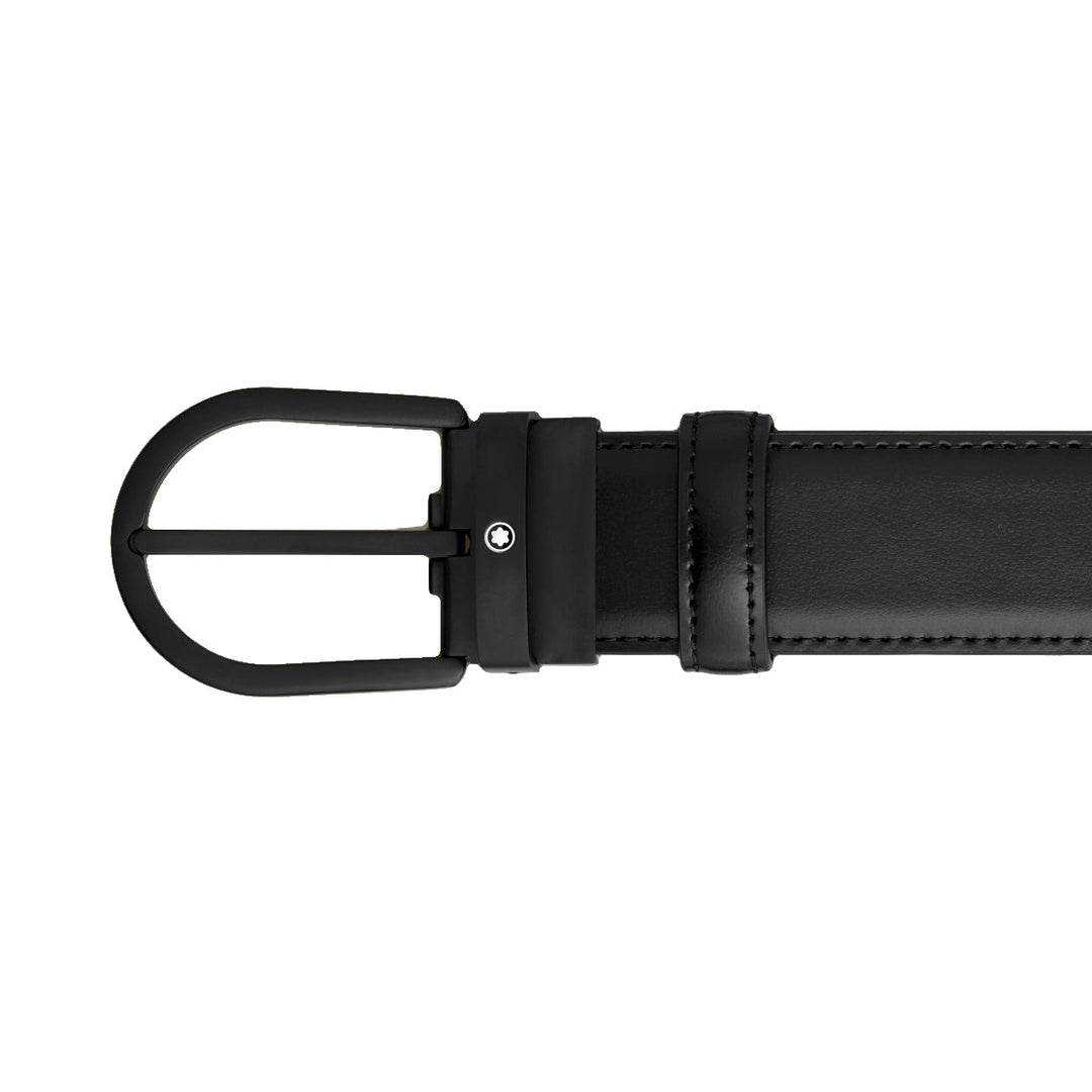 35 mm schwarzer Ledergürtel mit Hufeisenschnalle aus Eisen 