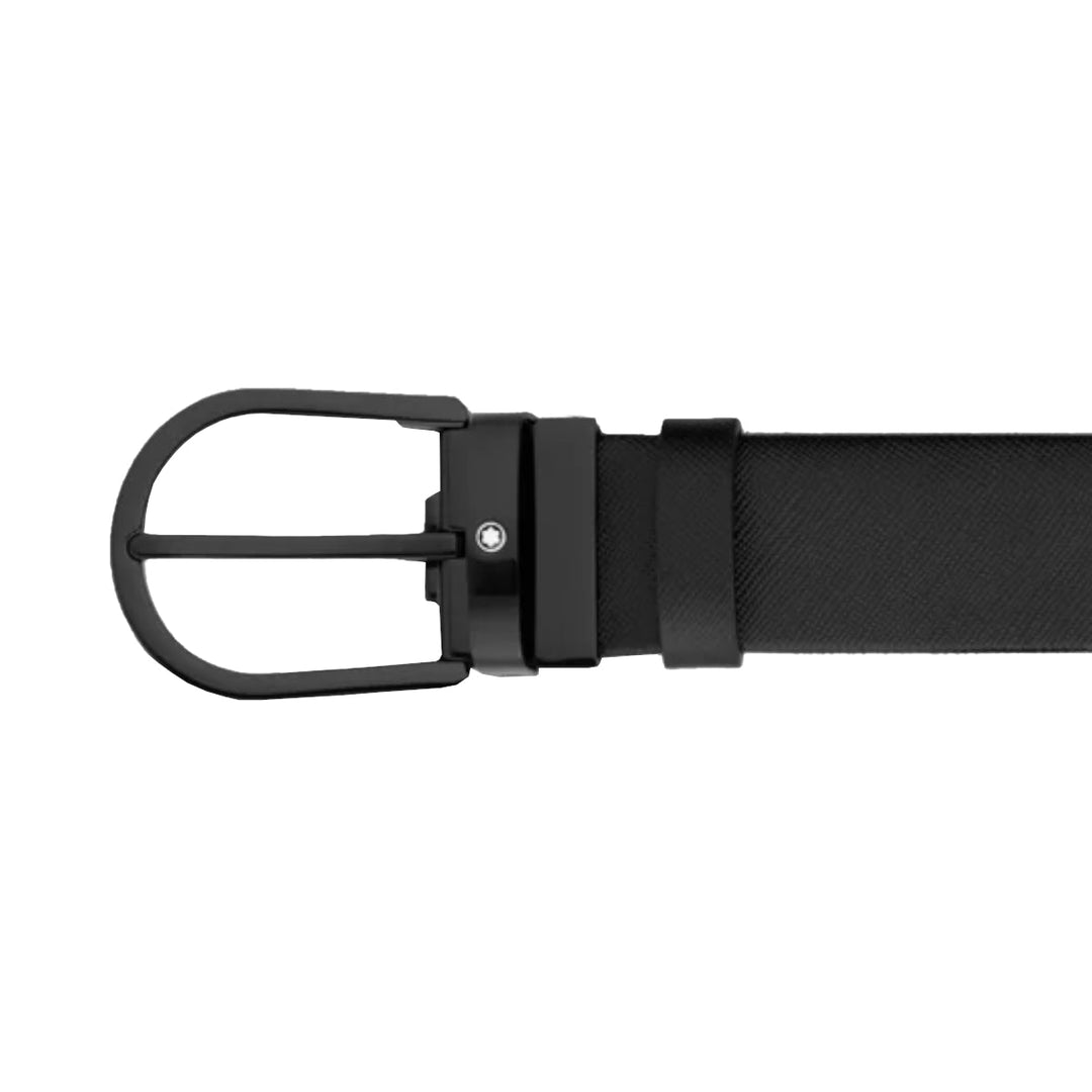 35-mm-Gürtel mit Hufeisenschnalle aus schwarzem Leder 