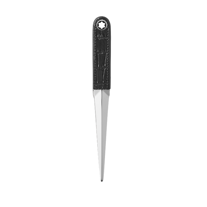 Montblanc Brieföffner aus schwarzem, kroko-geprägtem Leder 