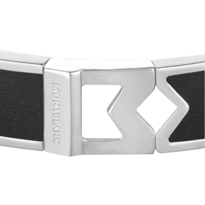 Montblanc-Jonring mit M-Logo aus Stahl und schwarzem Leder 
