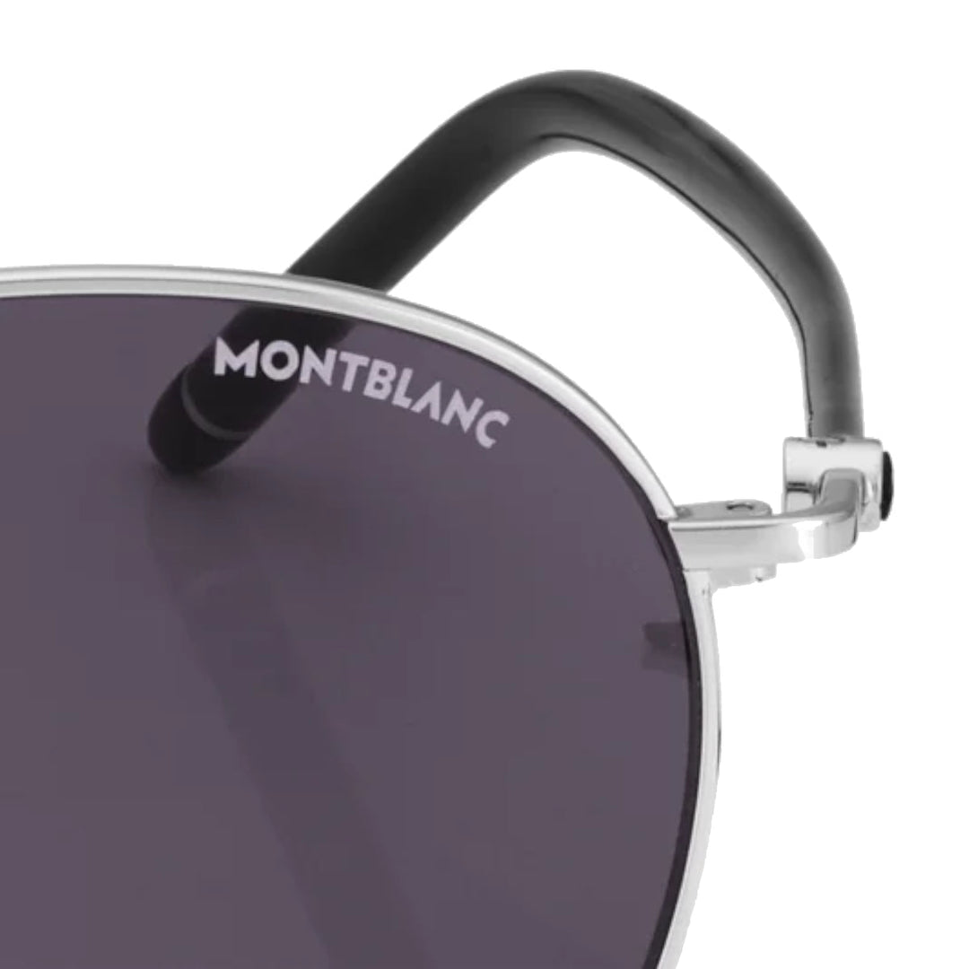 Солнечные очки Montblanc с круглой серебристой металлической оправой 