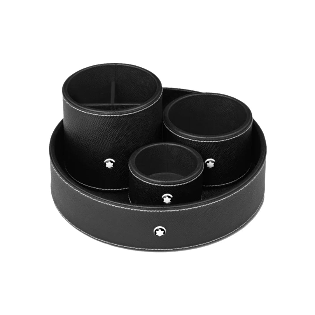 Runde schwarze Leder-Schreibtischplatte (mittel) 
