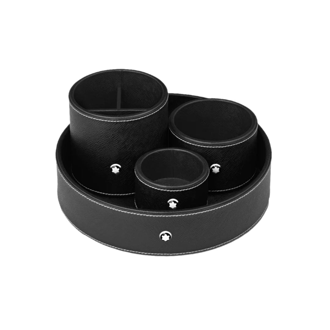 Runde schwarze Schreibtischunterlage aus Leder (klein) 
