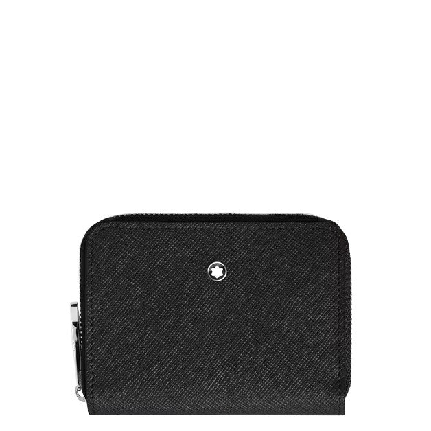 Mini-Portemonnaie Montblanc mit 2 Kartenfächern, Reißverschluss, aus schwarzem Sartorial-Leder 