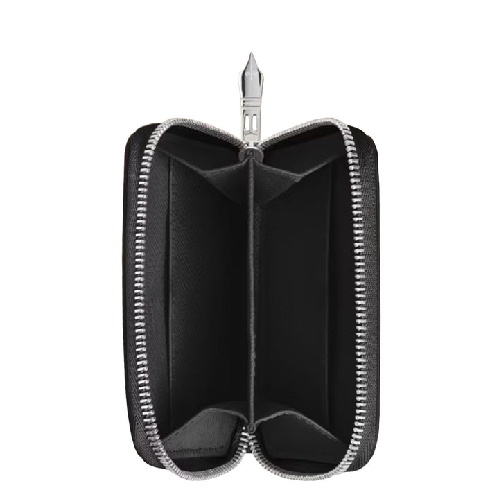 Mini-Portemonnaie Montblanc mit 2 Kartenfächern, Reißverschluss, aus schwarzem Sartorial-Leder 