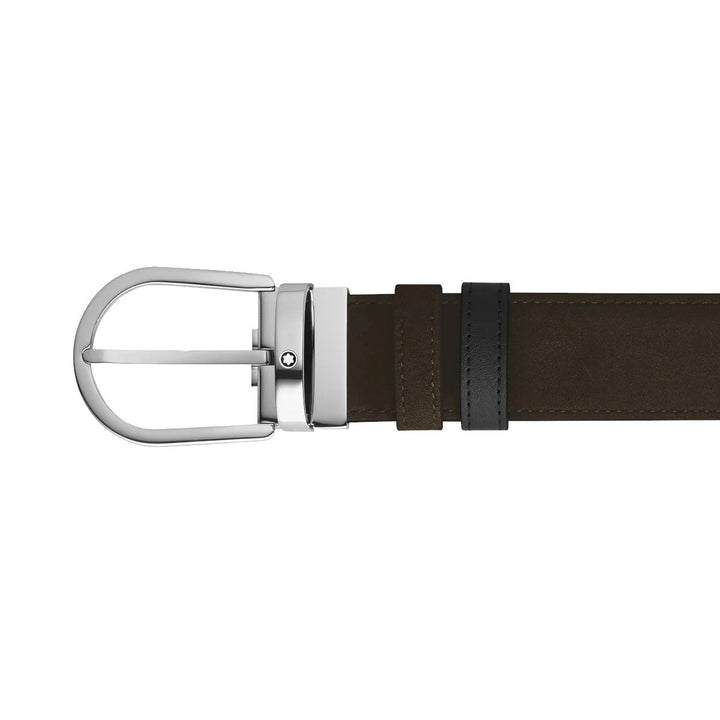 Ceinture Réversible Horseshoe Montblanc 35 mm en Suede Noir/Marron