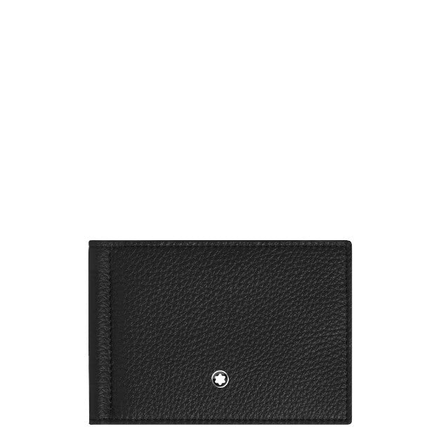 Montblanc Portemonnaie Montblanc 6cc mit Geldscheinclip aus schwarzem genarbtem Leder