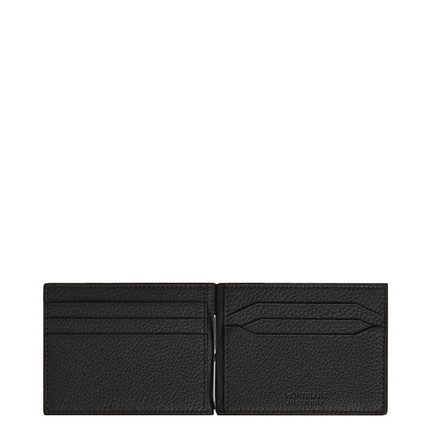 Montblanc Portemonnaie Montblanc 6cc mit Geldscheinclip aus schwarzem genarbtem Leder